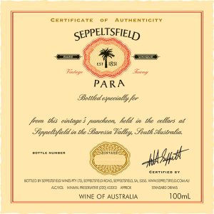 Seppeltsfield Para Tawny Award of Certification
